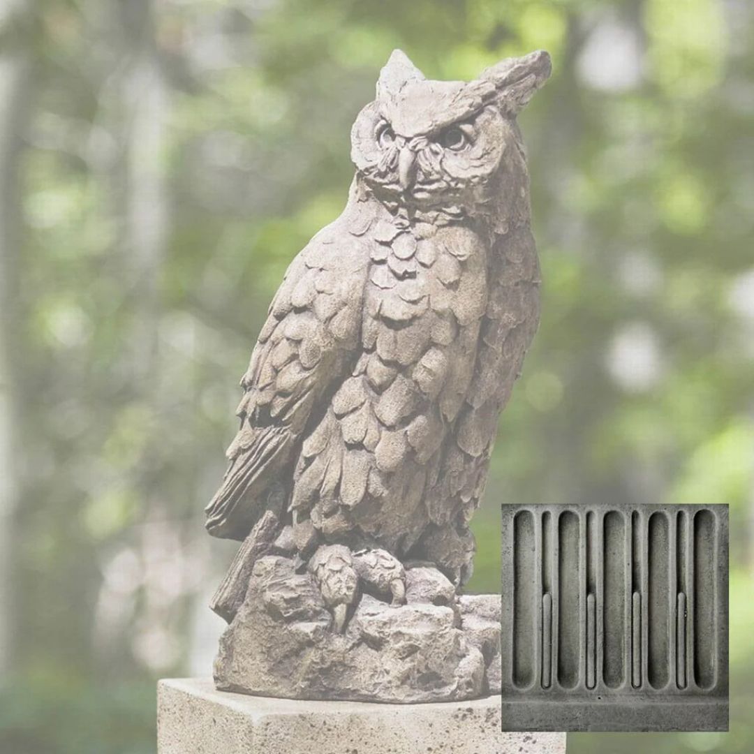 Large Horned Owl Statue – Campania – Alpine Stone – 11″ x 8.5″ x 20″